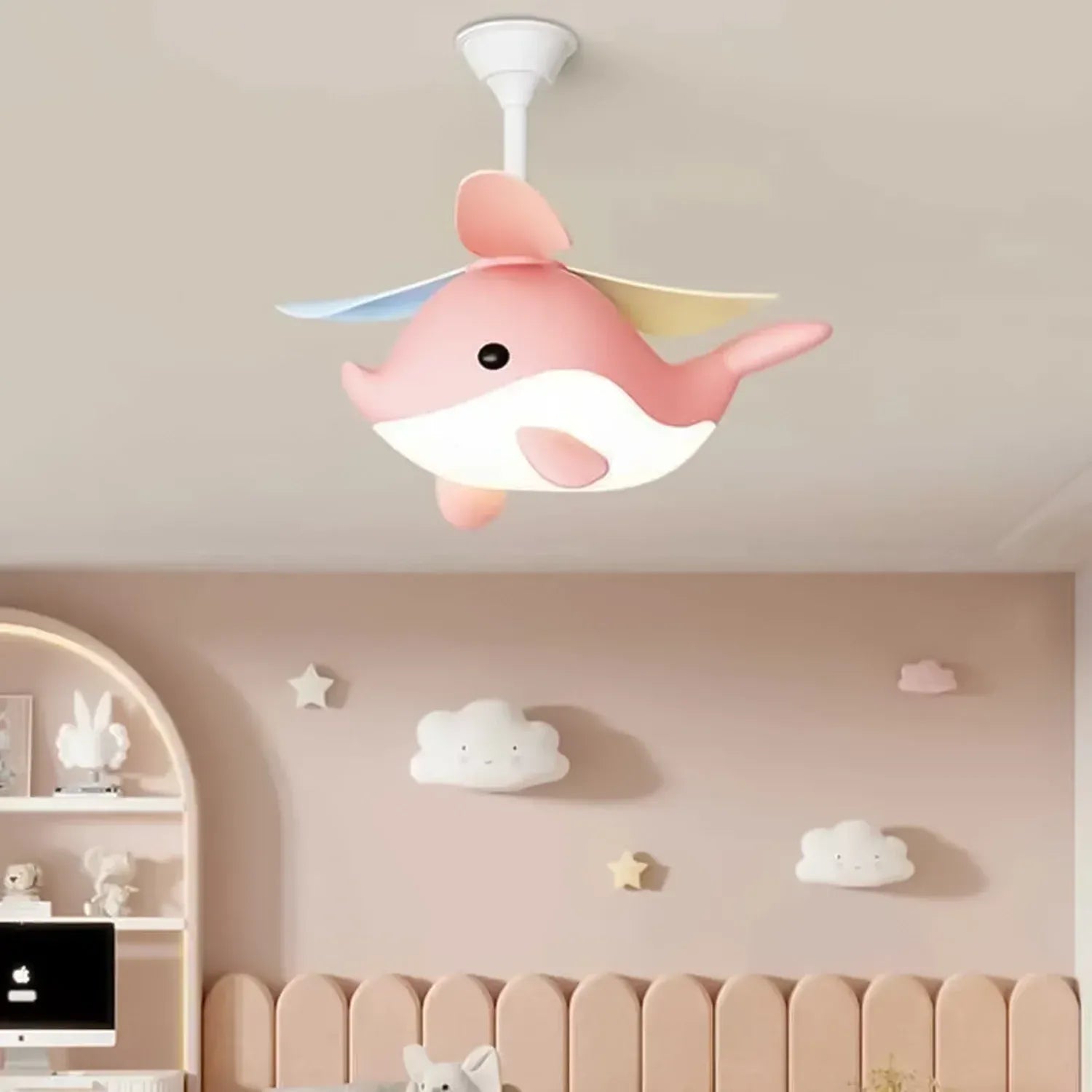 Dolphin Whirl Kids Ceiling Fan Light with LED Trio Color | Cute Dolphin ...