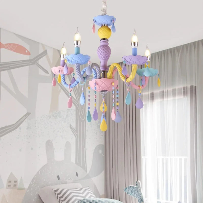 Rainbow Whimsy Kids Chandelier – 5 Light Pastel E14 Ceiling Light for ...