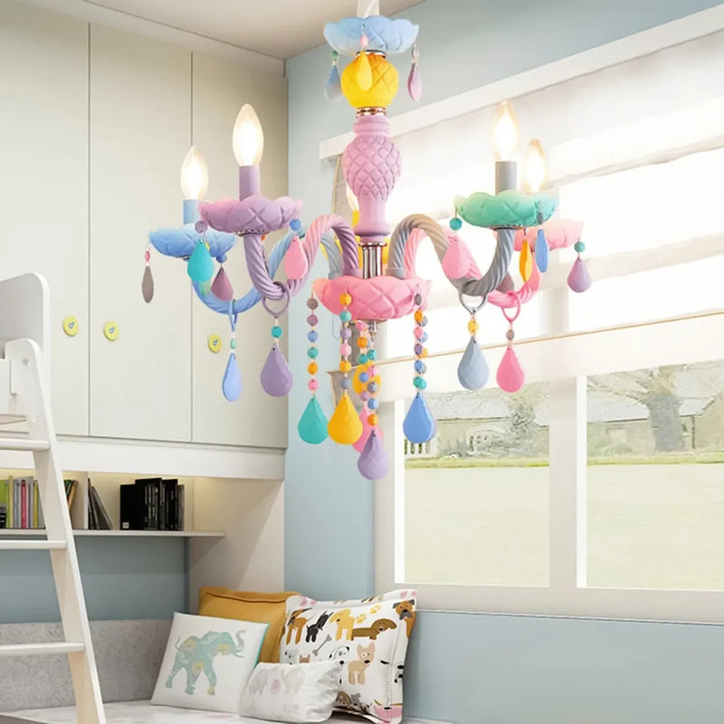 Rainbow Whimsy Kids Chandelier – 5 Light Pastel E14 Ceiling Light for ...