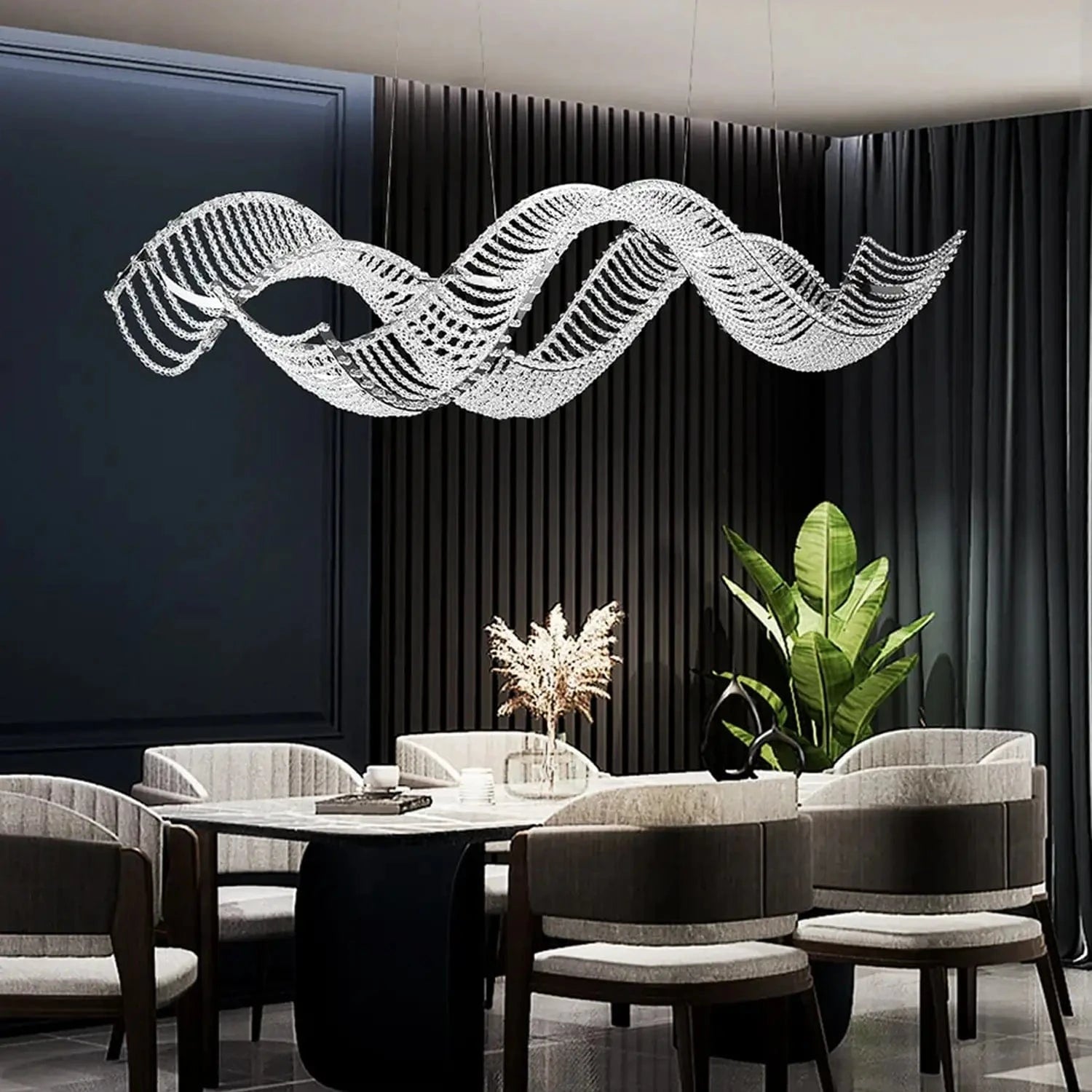Crescendo Wave Crystal Dining Chandelier | 14mm Buds, 6ft Luxury Modern ...
