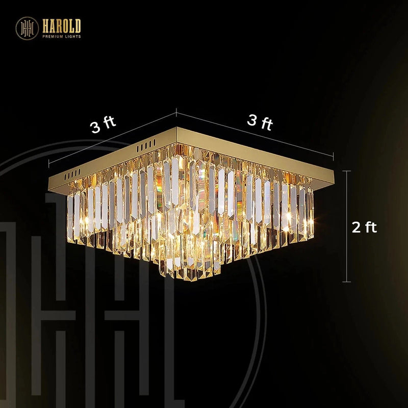 Logro Square Crystal Flush Mount Chandelier