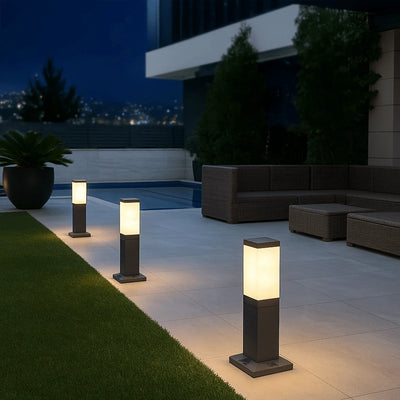 Frosted Cube Outdoor Bollard Light