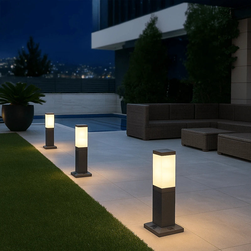 Frosted Cube Outdoor Bollard Light