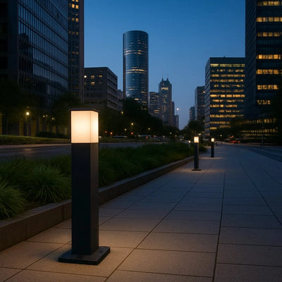Frosted Cube Outdoor Bollard Light