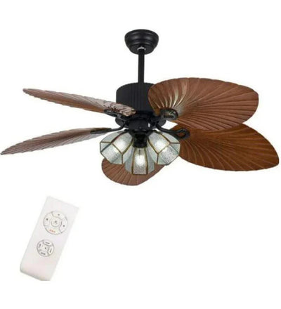 Palm Wave Wooden Ceiling Fan with Remote Control - 52" Blade Size