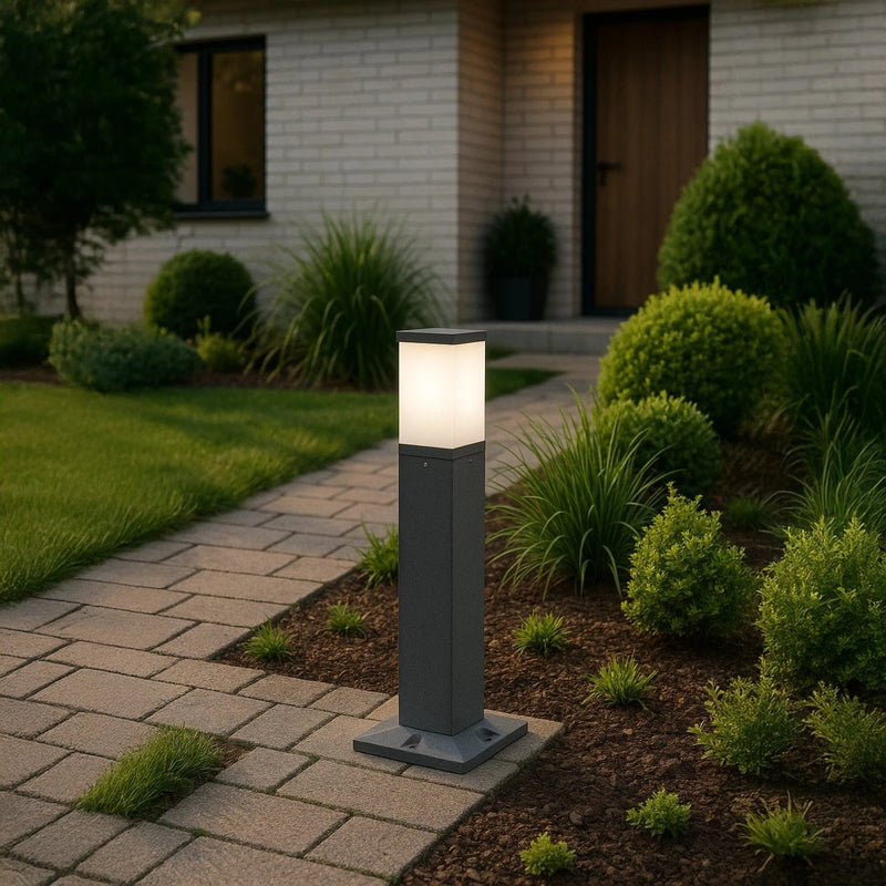 Frosted Cube Outdoor Bollard Light