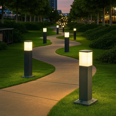 Frosted Cube Outdoor Bollard Light