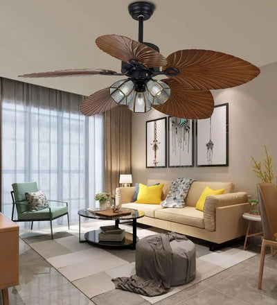 Palm Wave Wooden Ceiling Fan with Remote Control - 52" Blade Size