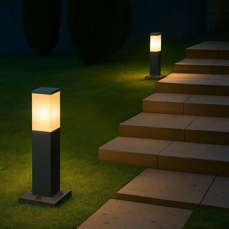 Frosted Cube Outdoor Bollard Light