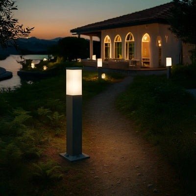 Frosted Cube Outdoor Bollard Light