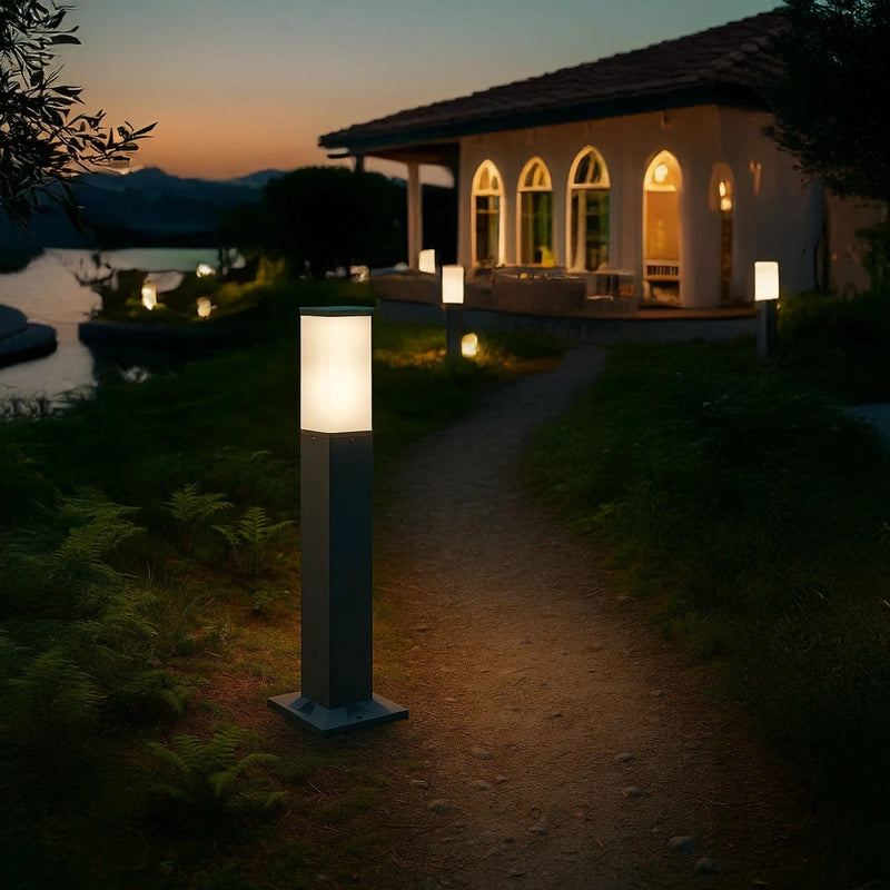 Frosted Cube Outdoor Bollard Light