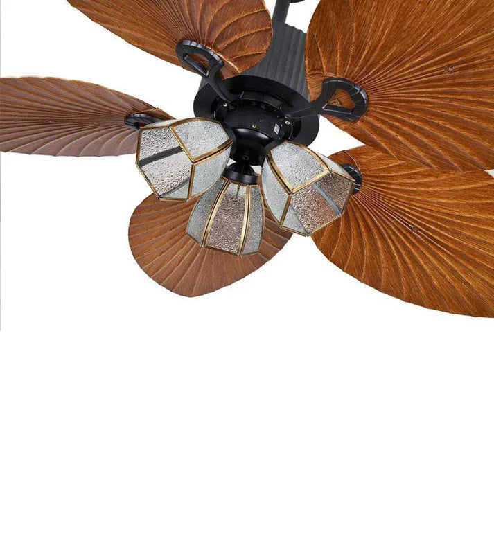 Palm Wave Wooden Ceiling Fan with Remote Control - 52" Blade Size