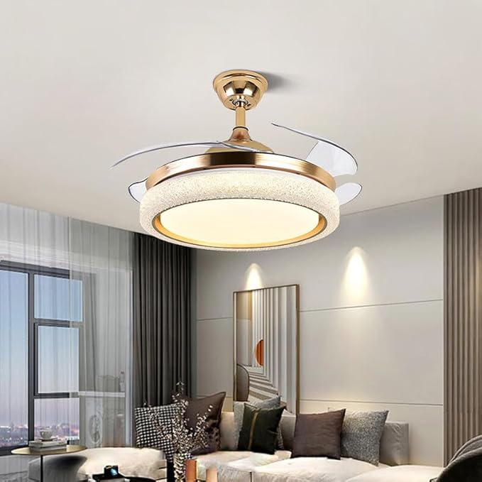 Luxury Crystal LED Retractable Ceiling Fan Chandelier