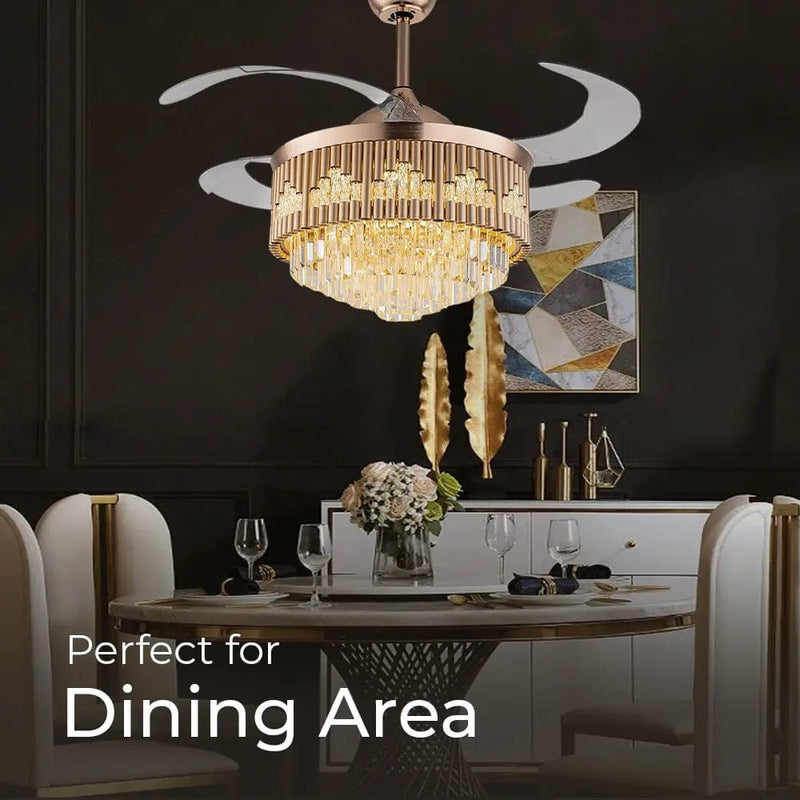 Luxuriosa Crystal Chandelier Ceiling Fan with Remote Control