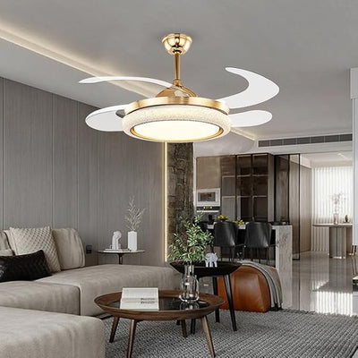 Luxury Crystal LED Retractable Ceiling Fan Chandelier