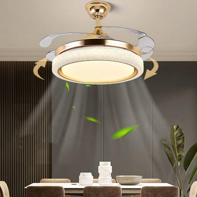 Luxury Crystal LED Retractable Ceiling Fan Chandelier