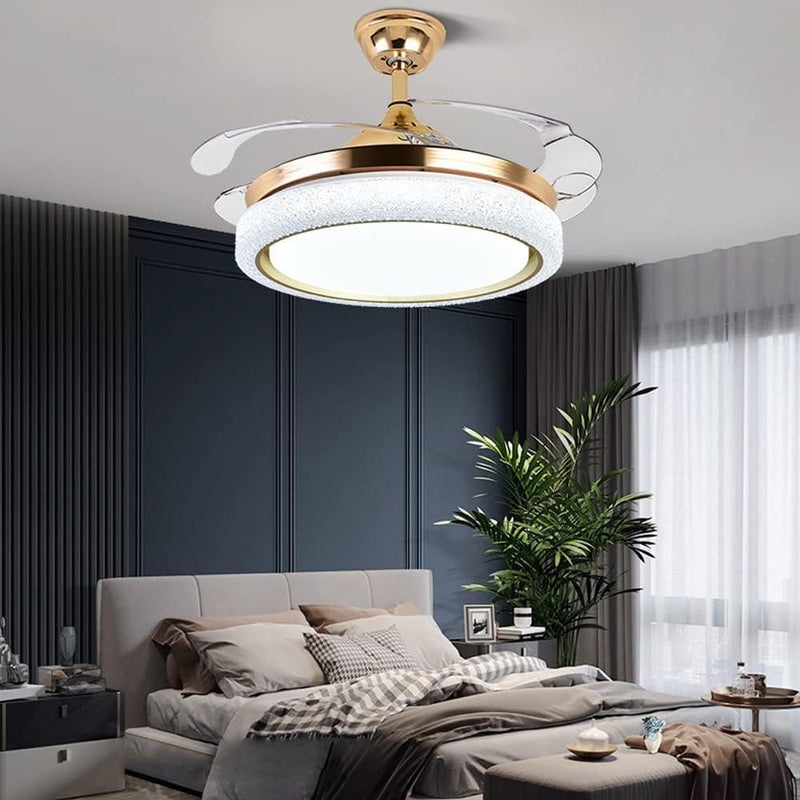 Luxury Crystal LED Retractable Ceiling Fan Chandelier