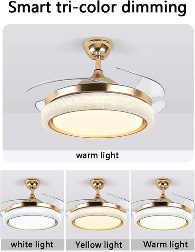 Luxury Crystal LED Retractable Ceiling Fan Chandelier