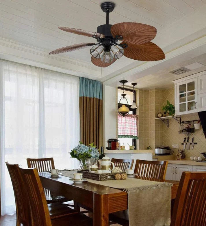 Palm Wave Wooden Ceiling Fan with Remote Control - 52" Blade Size