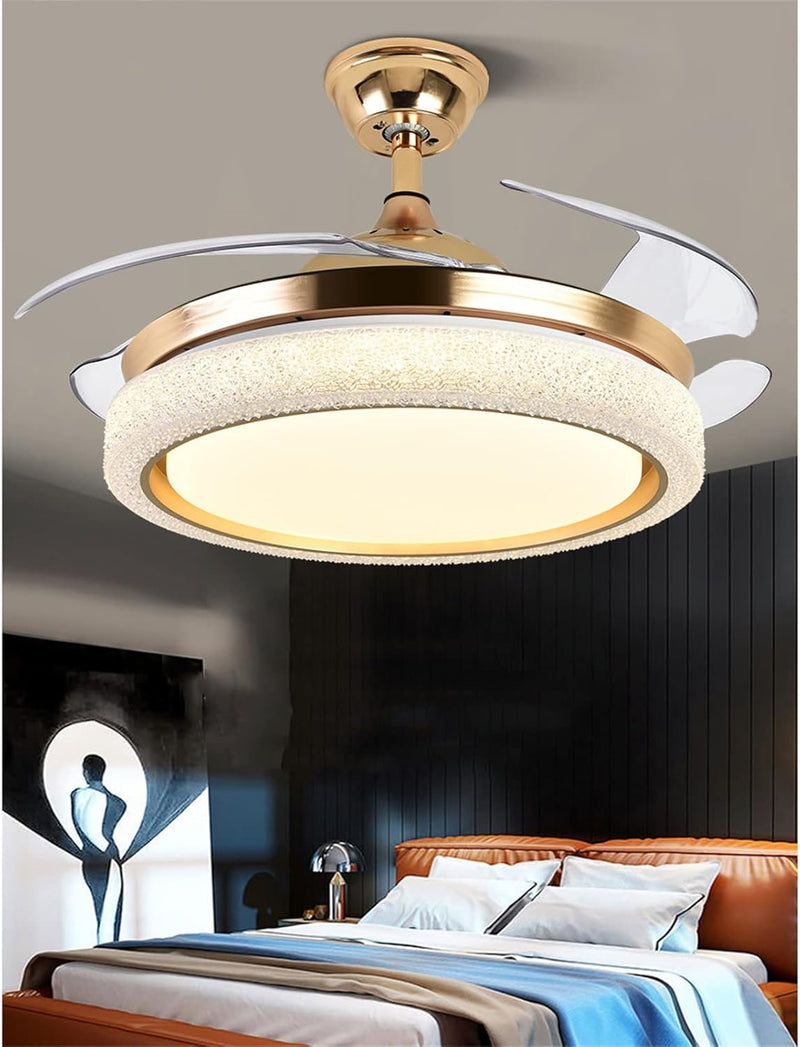 Luxury Crystal LED Retractable Ceiling Fan Chandelier