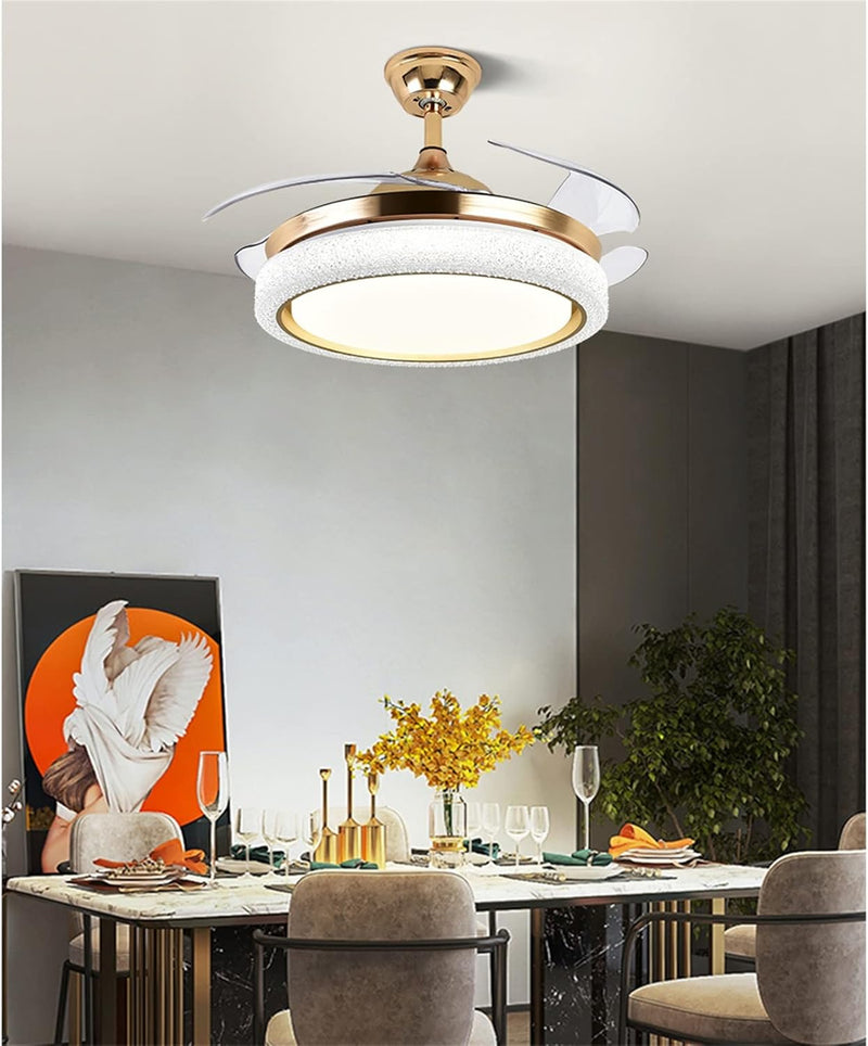 Luxury Crystal LED Retractable Ceiling Fan Chandelier