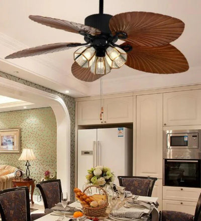 Palm Wave Wooden Ceiling Fan with Remote Control - 52" Blade Size