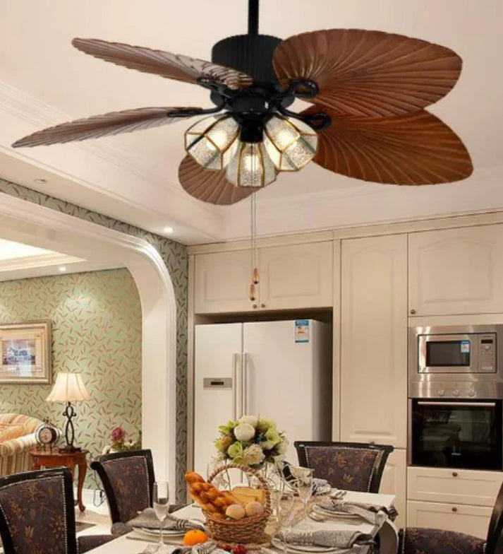 Palm Wave Wooden Ceiling Fan with Remote Control - 52" Blade Size