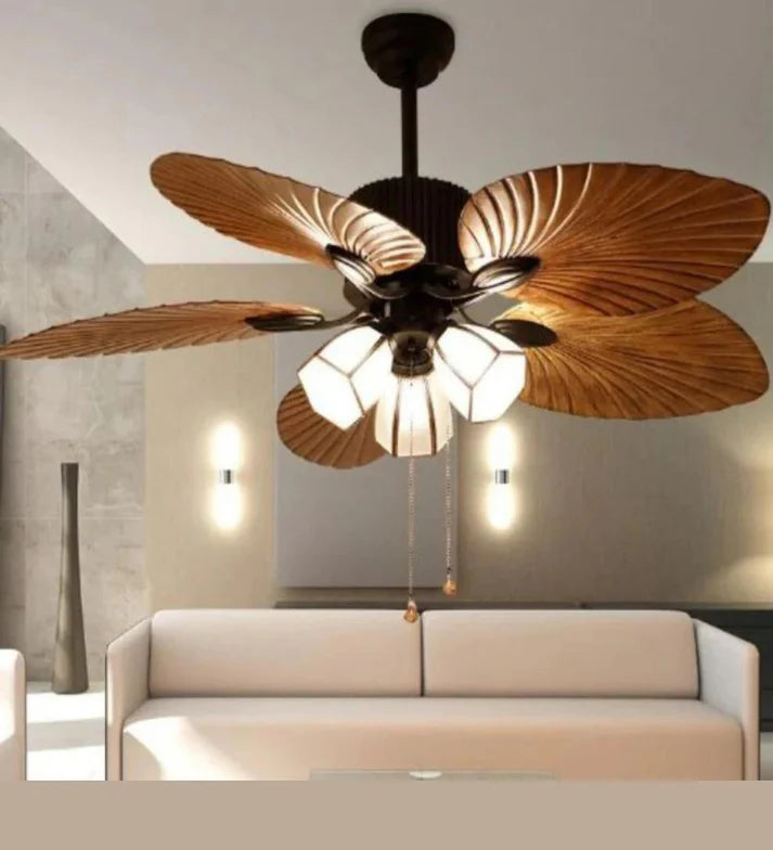 Palm Wave Wooden Ceiling Fan with Remote Control - 52" Blade Size