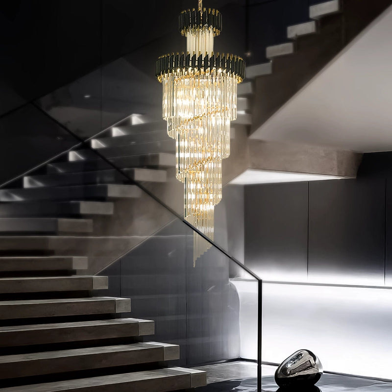 Black Geminus Long Crystal Chandelier