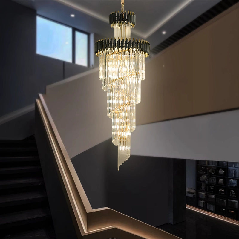 Black Geminus Long Crystal Chandelier