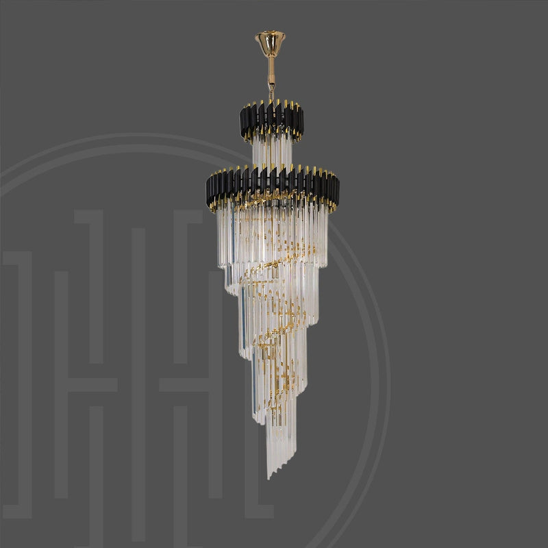 Black Geminus Long Crystal Chandelier