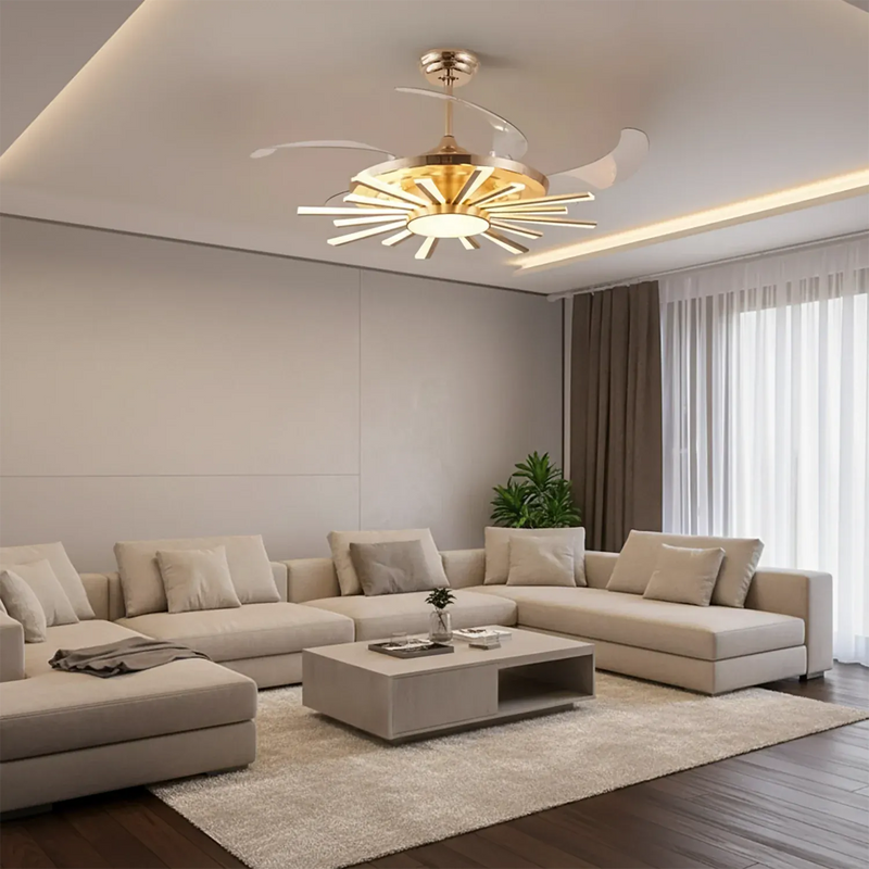 LuminSun Retractable Chandelier Fan with Remote Control
