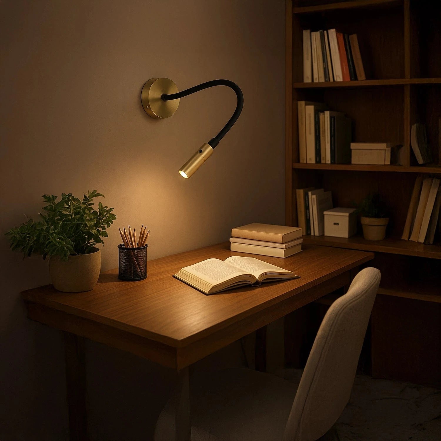 Ready Reader Light Adjustable Reading Light with Brass Finish– 360° Flexible LED Reading ...