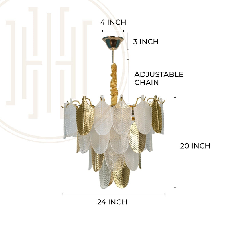 Gratus Luxe White Glass Leaf Chandelier