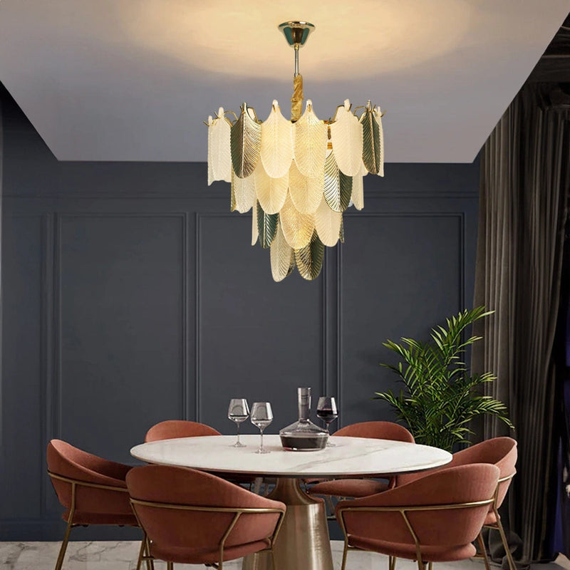 Gratus Luxe White Glass Leaf Chandelier