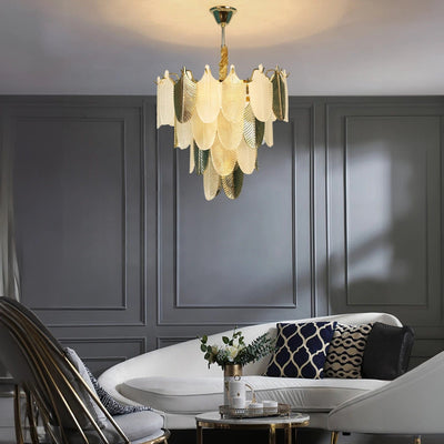 Gratus Luxe White Glass Leaf Chandelier