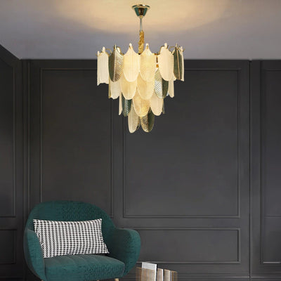 Gratus Luxe White Glass Leaf Chandelier