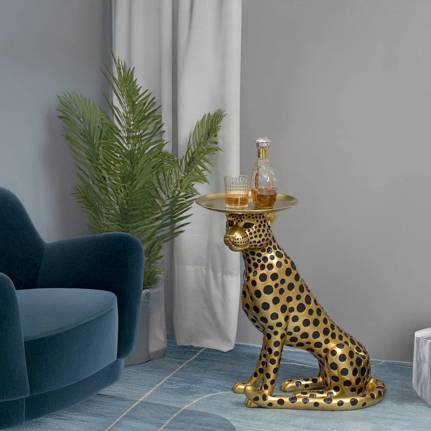 Luxe Leopard Stand – Golden Cheetah Side Table for Modern Decor ...