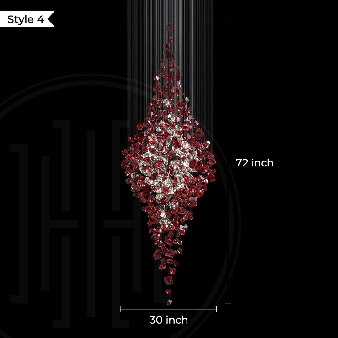 Red Rubic Falling Star Chandelier – Diamond Cut K9 Crystal Red Rubic Falling Star Chandelier – Diamond Cut K9 Crystal