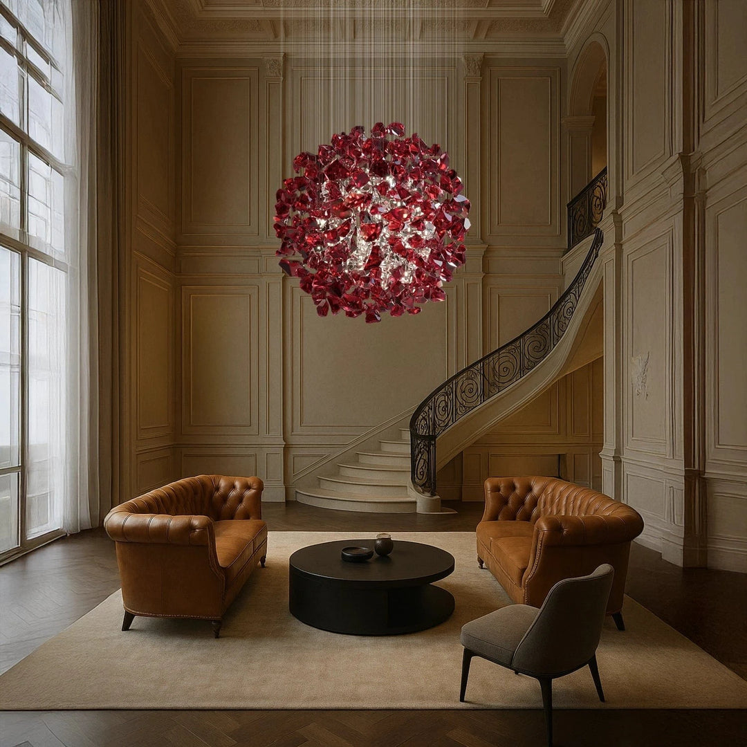 Red Rubic Falling Star Chandelier – Diamond Cut K9 Crystal Red Rubic Falling Star Chandelier – Diamond Cut K9 Crystal