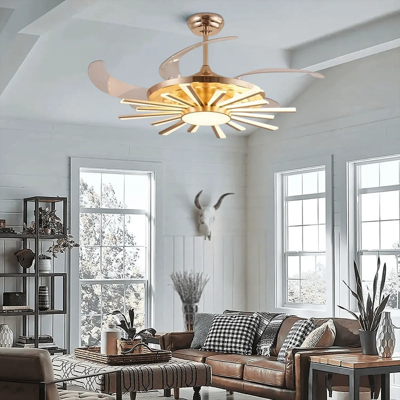 LuminSun Retractable Chandelier Fan with Remote Control