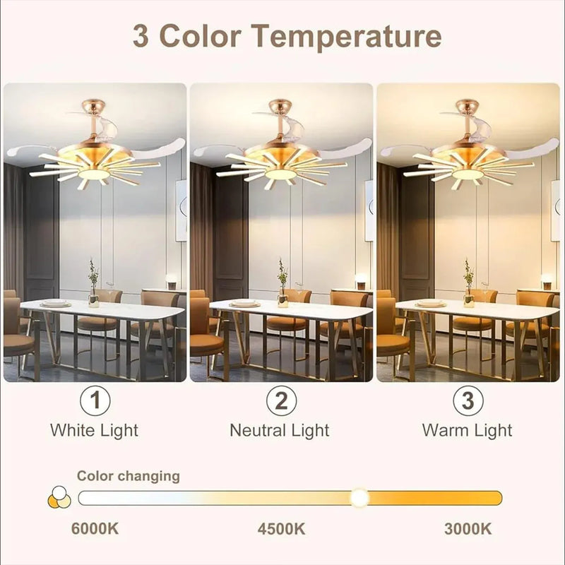 LuminSun Retractable Chandelier Fan with Remote Control