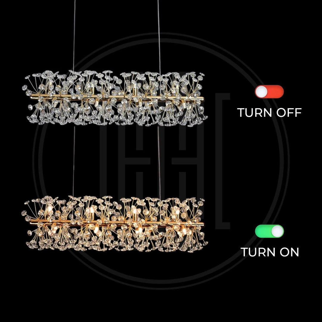 chandelierデスク Golden Radiance Burst Chandelier – Luxury K9 Crystal G9 LED Light