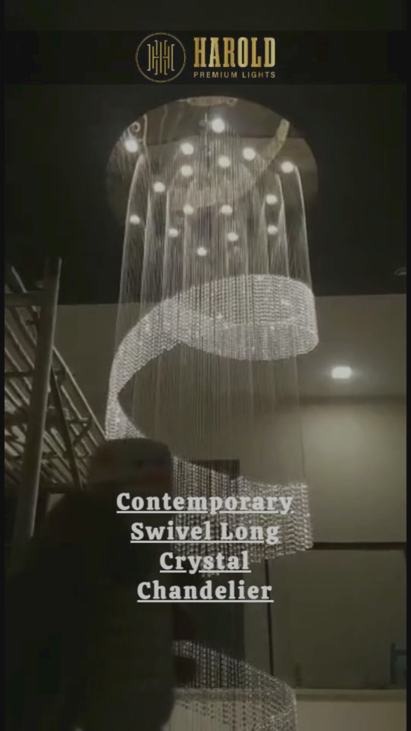 Contemporary Swivel Long Crystal Chandelier