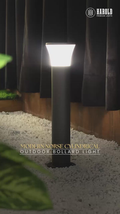 Modern Norse Cylindrical Outdoor Bollard Light - For Garden, Pathways & Landscape Lighting