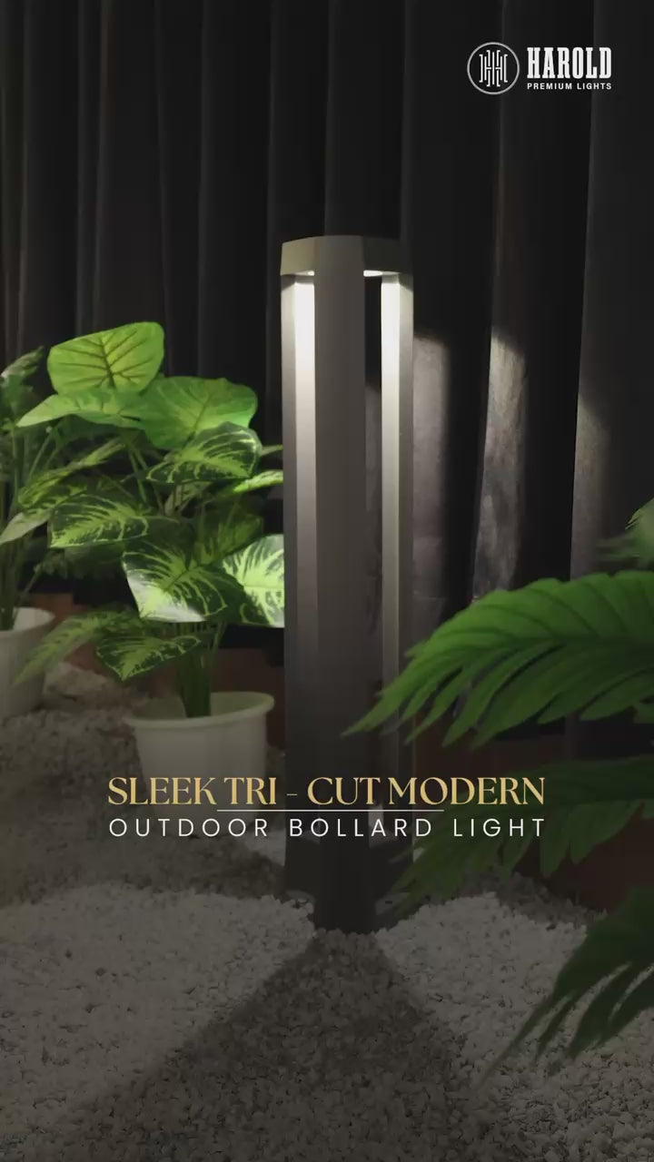 Sleek Tri - Cut Modern Outdoor Bollard Light - For Garden, Pathways & Landscape Lighting