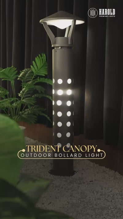 Trident Canopy Outdoor Bollard Light - For Garden, Pathways & Landscape Lighting