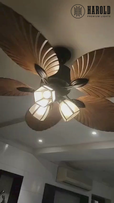 Palm Wave Wooden Ceiling Fan with Remote Control - 52" Blade Size