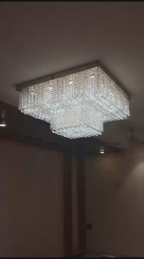 Modern Square Surface Mounted Crystal Chandelier