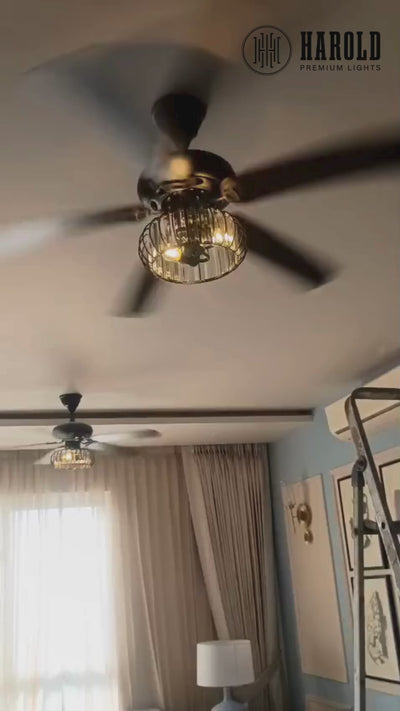 Woodland Crystal Chandelier Ceiling Fan with Remote Control